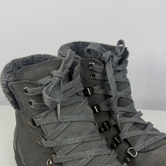 Barbo Gray Suede Leather Fur-Trim Lace-Up Winter Ankle High Boots Metal Cleats - Picture 4 of 14